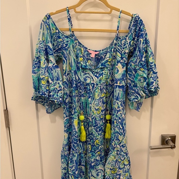 Lilly Pulitzer Alanna Swing Cold Shoulder Dress Blue Crush After Party Size XS - Picture 3 of 12
